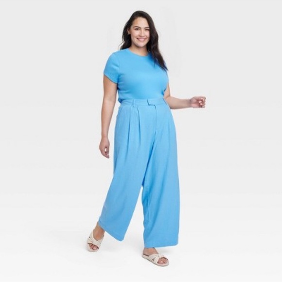 A New Day Women's High-Rise Linen Wide Leg Fluid Pants Blue Sz 16 - Picture 2 of 9